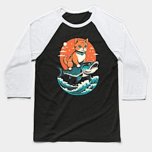 Kitten Riding a Fish Baseball T-Shirt